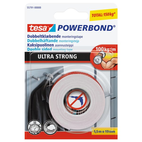 TAPE DOBBELTS 1,5MX19MM ULTRASTRONG