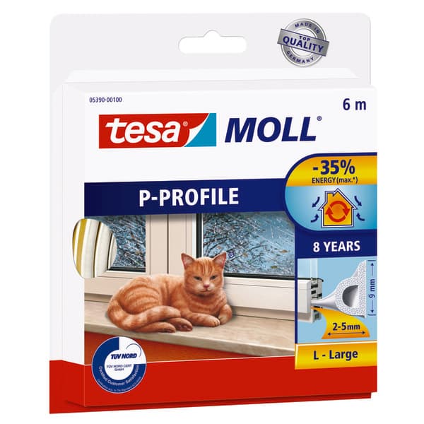 TETNINGSLIST P-PROFIL 6M X 9MM HVIT