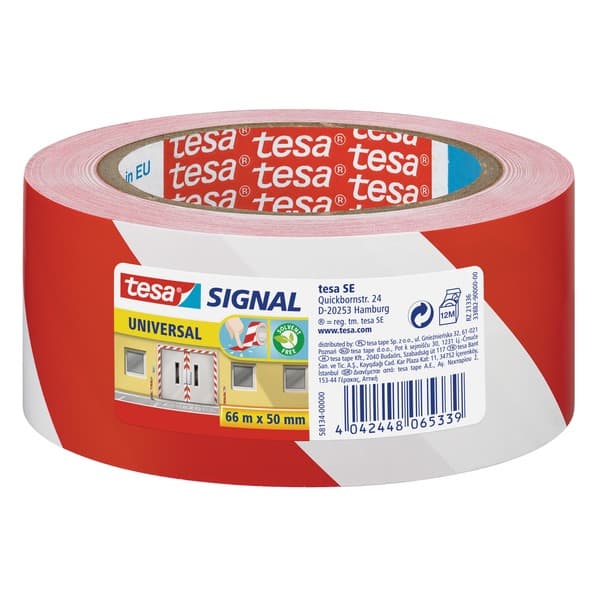 VARSELSTAPE PP RØD/HVIT 50MM X 66M